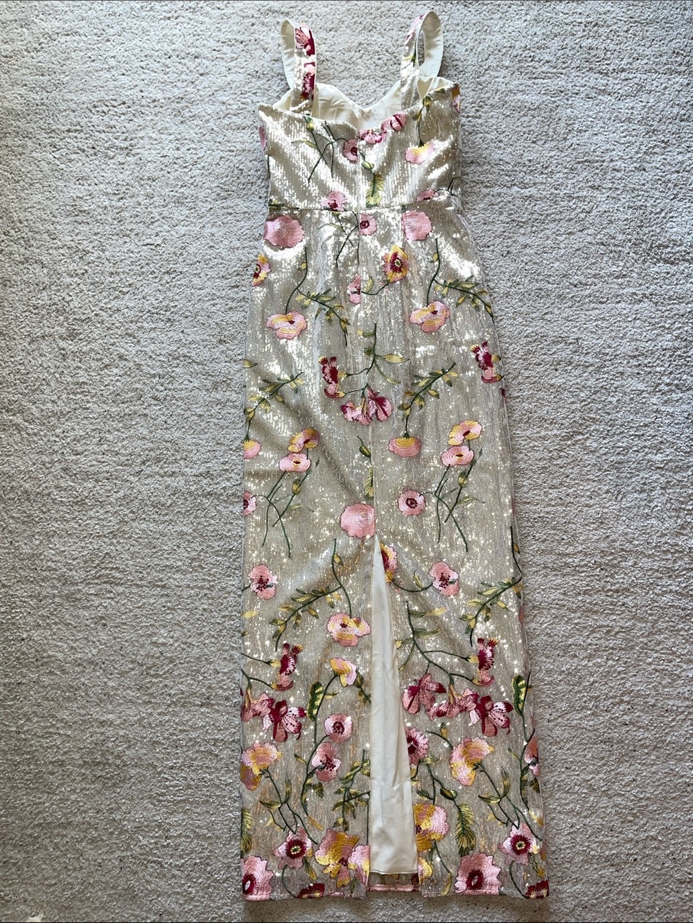 Dress the Population Champagne Sequin Floral Maxi Gown - Picture 9 of 12